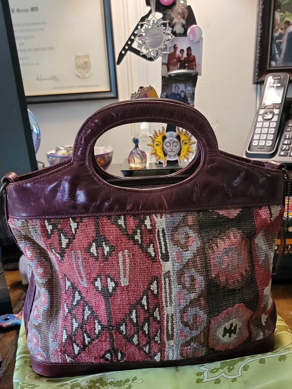 Kilam Art Turkish Tapestry Shoulder Bag in Burgundy and Multicolor